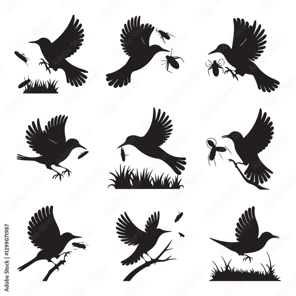 Fototapeta premium Vector birds silhouettes Sparrows Silhouette Pigeons Flying Silhouettes 1 brid silhouette