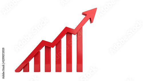 Photo of Red upward arrow graph showing rising trend isolated on transparent background 