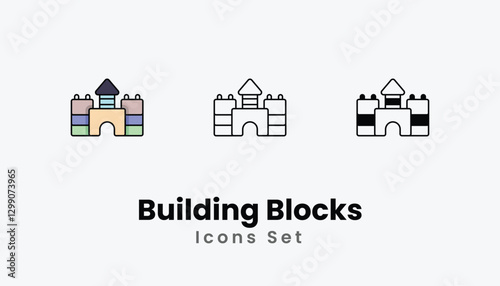 Building Blocks Icons thin line and glyph vector icon stock illustration