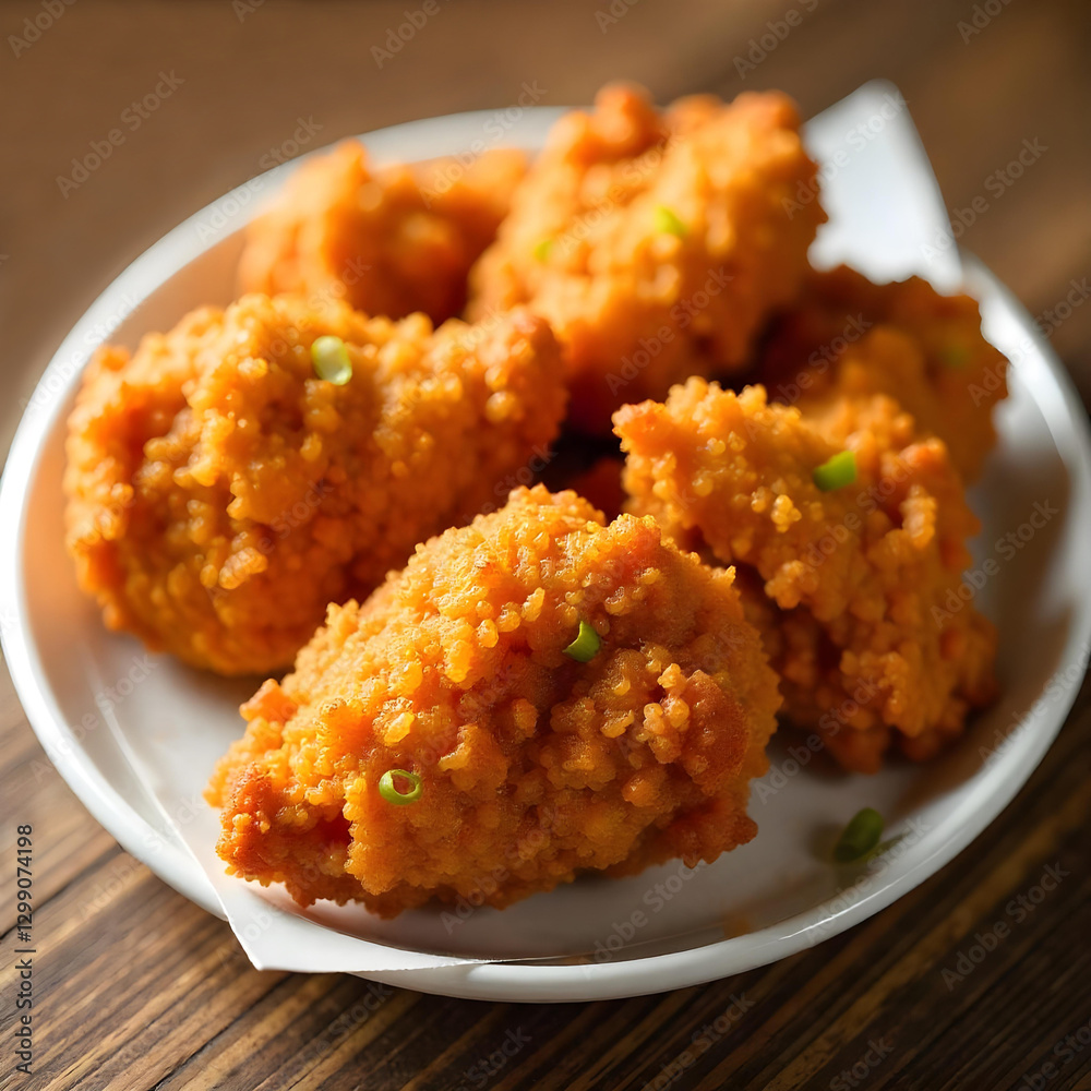 Fried chicken pieces with a crispy goldenbrown