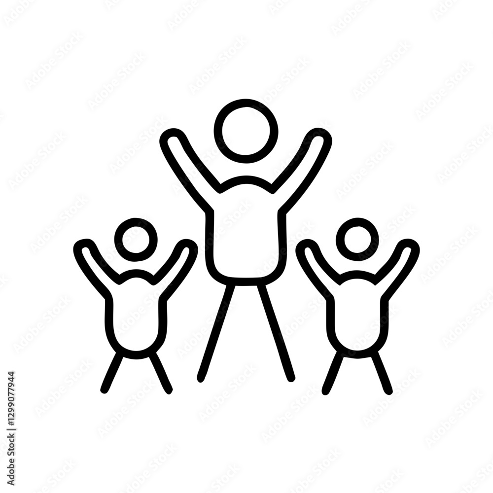 Happy family celebrating together, expressing joy and unity, black outline, modern design Happy family celebrating together, expressing joy and unity, black outline, modern design