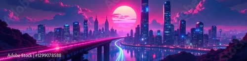 Vibrant and futuristic anime scenery with cyberpunk city skyline and neon lights, futuristic, vibrant