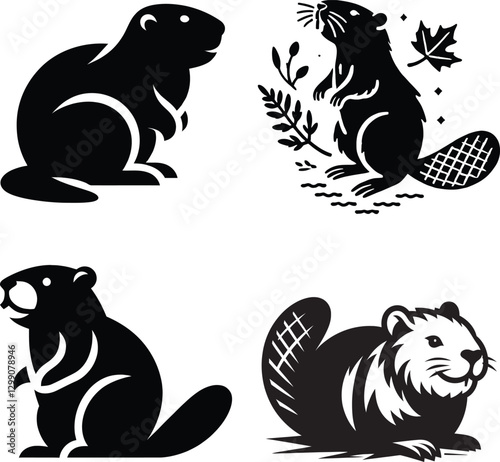 Beaver Vector Logo Set – Wildlife Silhouette & Minimalist Beaver Design