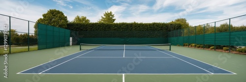 Wallpaper Mural Beautiful Tennis Court with Green Surroundings and Blue Sky, Peaceful Sporting Day Torontodigital.ca