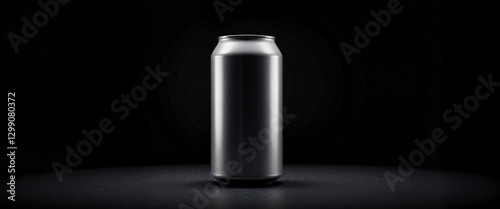 Sleek aluminum beverage can on black background, minimalist design