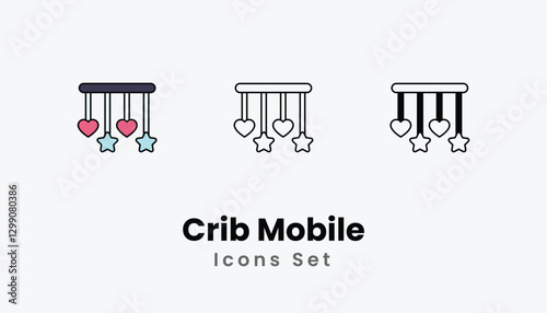 Crib Mobile Icons thin line and glyph vector icon stock illustration