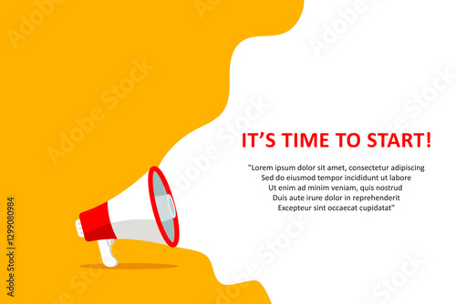 It's time to start, banner with megaphone. It's time to start speech bubble banner. Vector illustration for retail shopping online marketing template, banner, poster, and background.