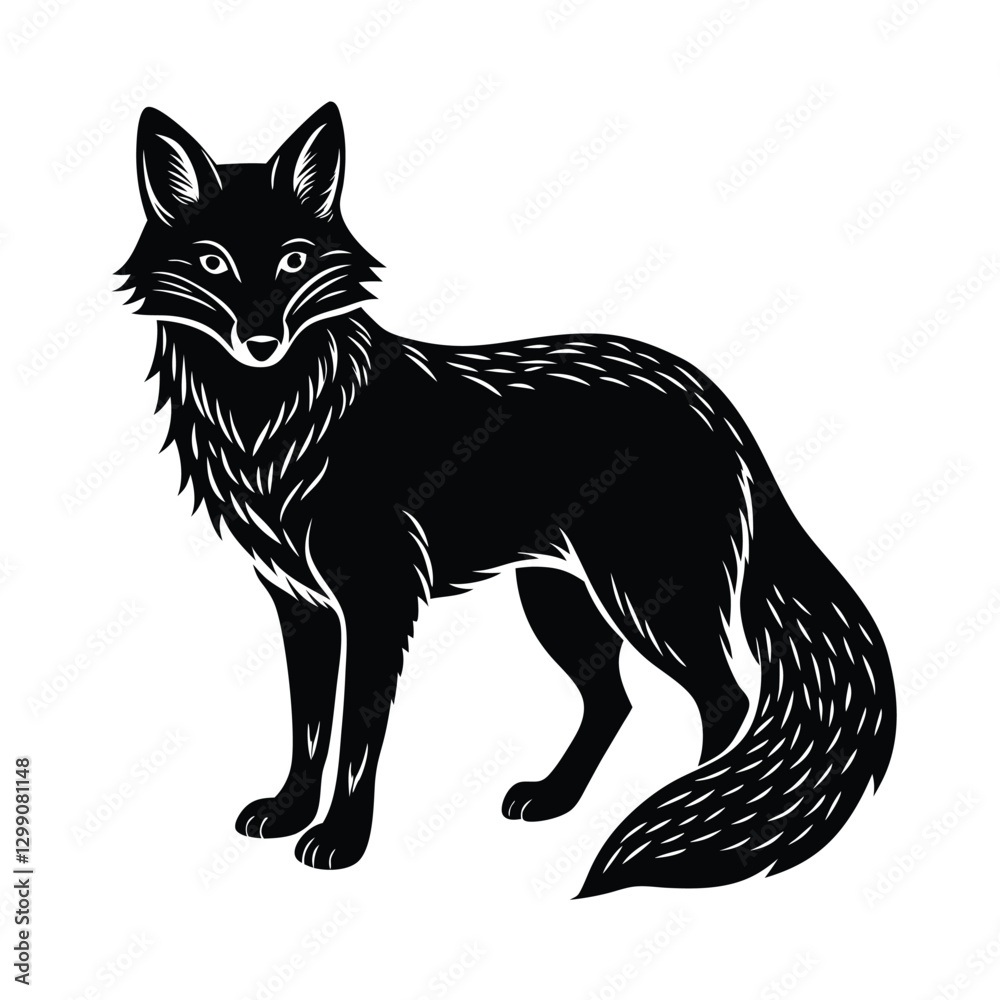 Obraz premium Black and White Fox Illustration Silhouette on white background 