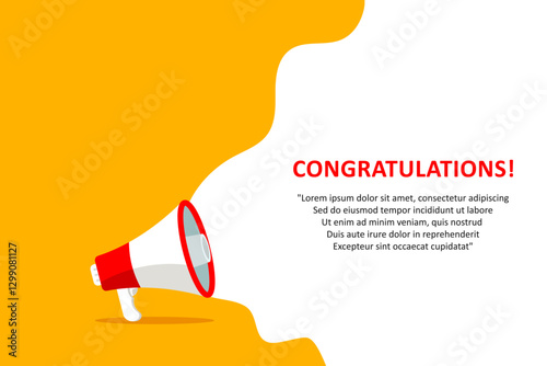 Congratulation, banner with megaphone. Congratulation speech bubble banner. Vector illustration for retail shopping online marketing template, banner, poster, and background.