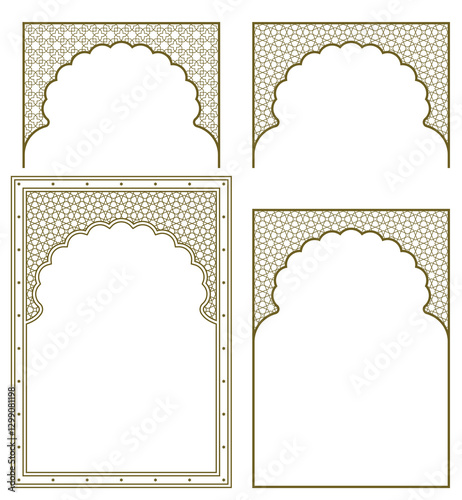 Archs and Rectangular frames A4 format Arabic pattern.Brown color.