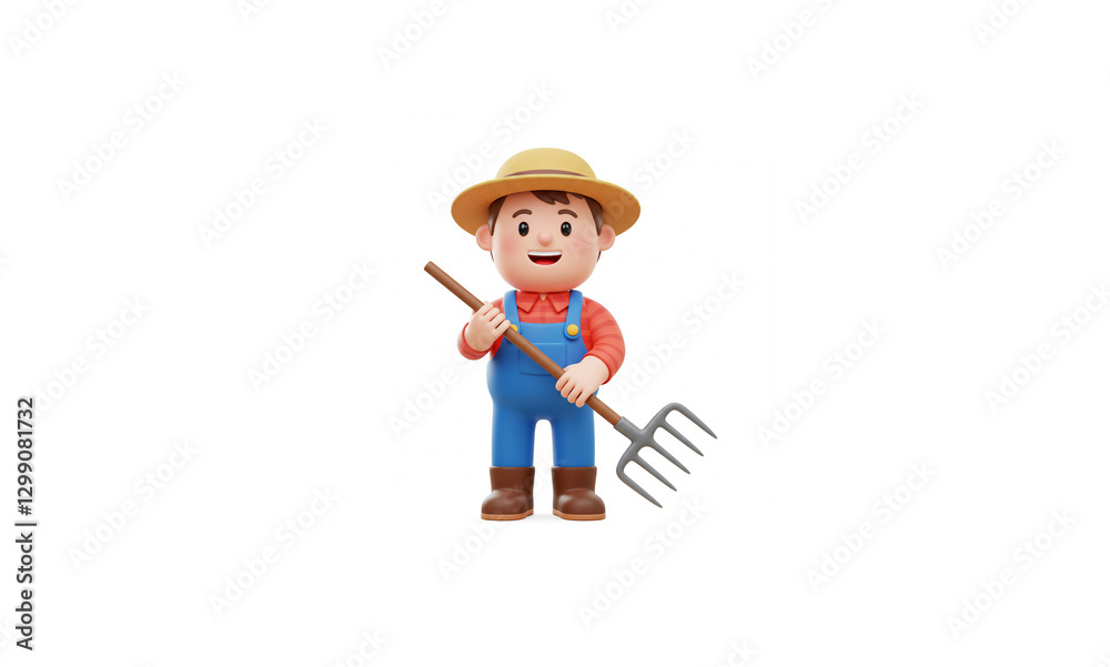 Ultra-Realistic 3D Render of a Cartoon Farmer Icon: Perfect White Background, Studio Lighting, Detailed Features Ultra-Realistic 3D Render of a Cartoon Farmer Icon: Perfect White Background, Studio Lighting, Detailed Features