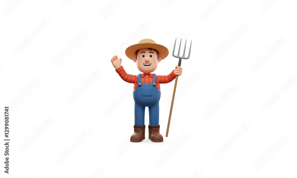 Ultra-Realistic 3D Render of a Cartoon Farmer Icon: Perfect White Background, Studio Lighting, Detailed Features Ultra-Realistic 3D Render of a Cartoon Farmer Icon: Perfect White Background, Studio Lighting, Detailed Features
