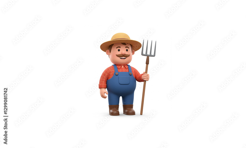 Ultra-Realistic 3D Render of a Cartoon Farmer Icon: Perfect White Background, Studio Lighting, Detailed Features