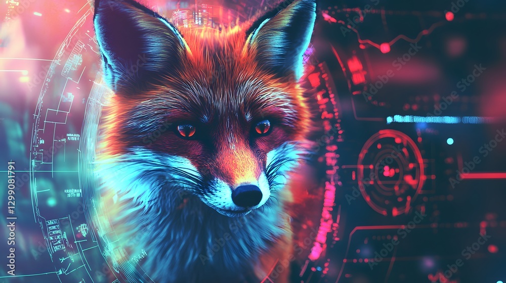 Vibrant Fox Portrait in Digital Art Vibrant Fox Portrait in Digital Art