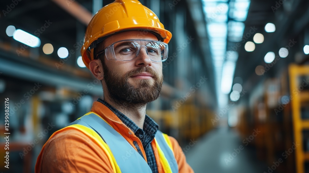 Portrait of a confident construction worker in a factory setting during daytime Portrait of a confident construction worker in a factory setting during daytime