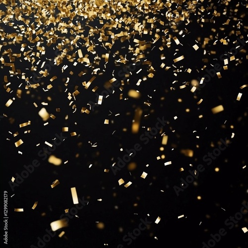 Gold confetti falling against a black background creates a festive atmosphere for celebrations or events