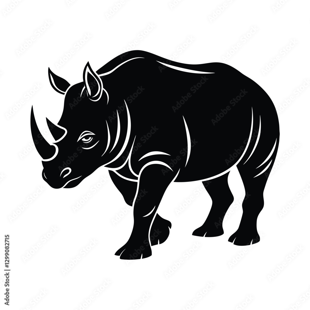 Fototapeta premium Rhino vector illustration Silhouette on white background 
