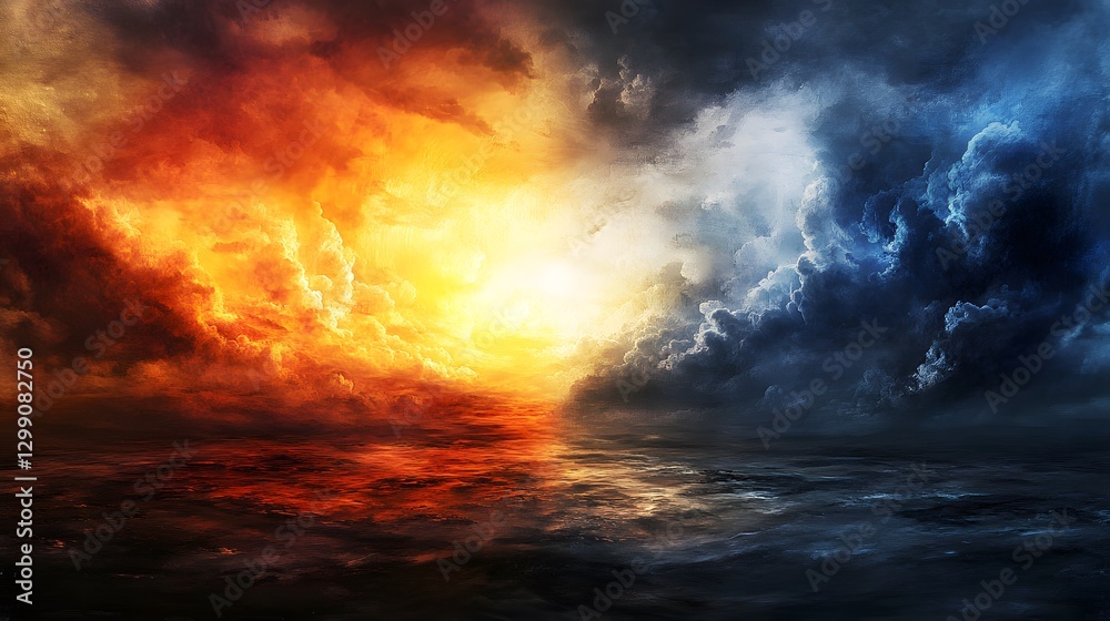 Fototapeta premium Abstract Landscape of Sunrise and Thunderstorm