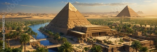 Majestic Pyramids Envisioned Egypt.  Ancient Architecture, Desert Landscape View