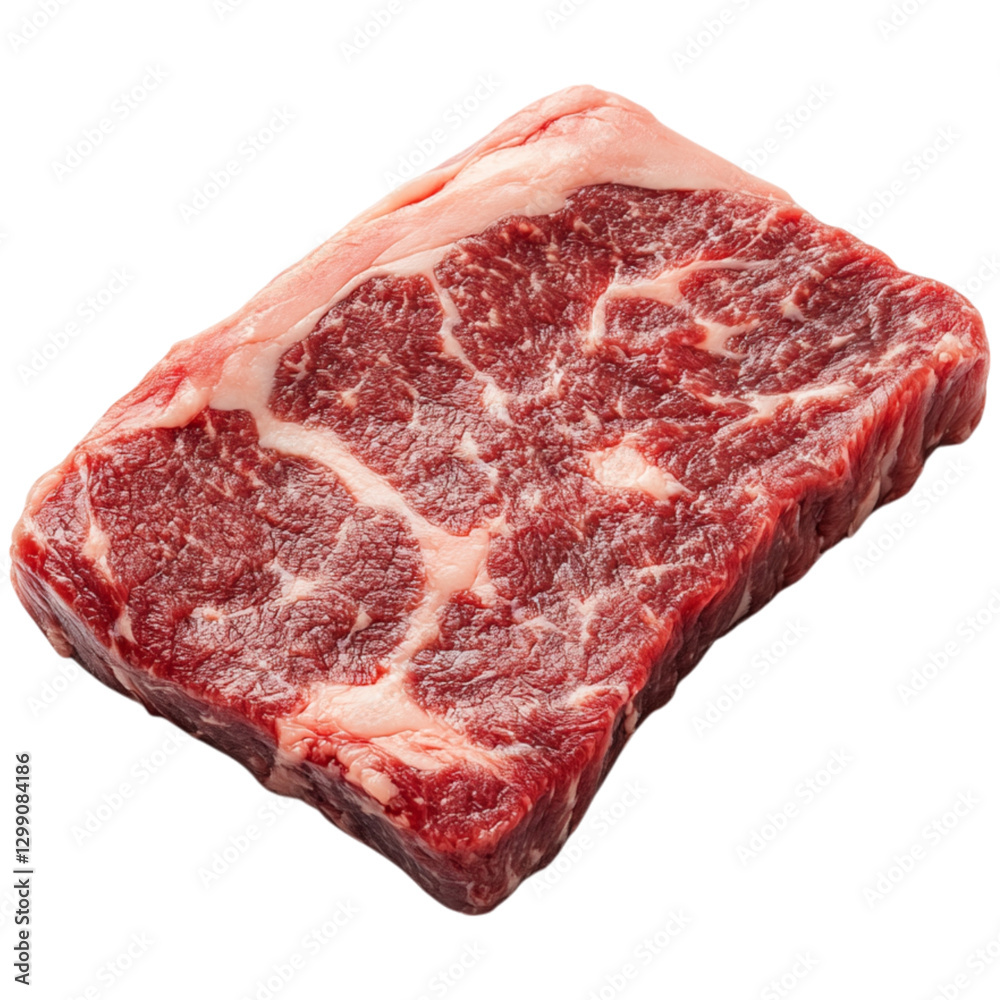 Fototapeta premium A marbled piece of beef showcasing rich red meat and white fat, ideal for grilling or slow cooking.