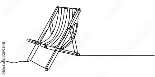 Vacation Single Line Icon, Beach chair continuous one line drawing, single line art element, minimalist sketch line vector illustration, summer travel holiday concept, One continuous single drawing.