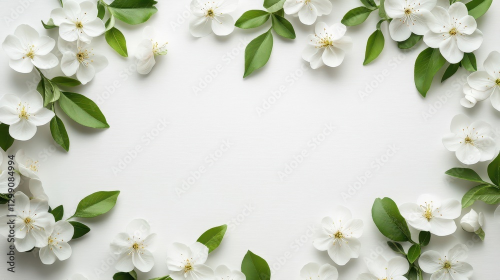 Elegant white flowered frame perfect for displaying photos or artwork in a bright and cheerful setting Elegant white flowered frame perfect for displaying photos or artwork in a bright and cheerful setting