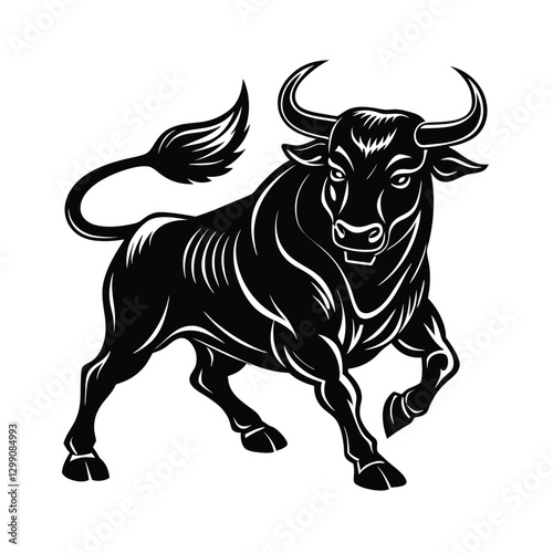 Black and white bull Silhouette on white background