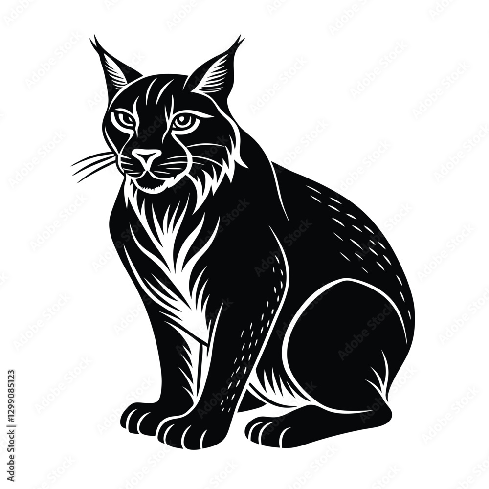 Obraz premium Black Lynx vector illustration Silhouette on white background
