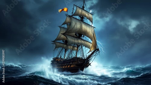 Brave Ship Battling Stormy Seas