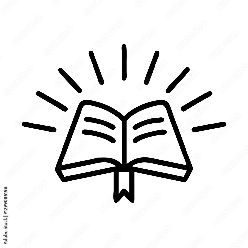 Open Bible radiating light rays symbolizing knowledge and enlightenment