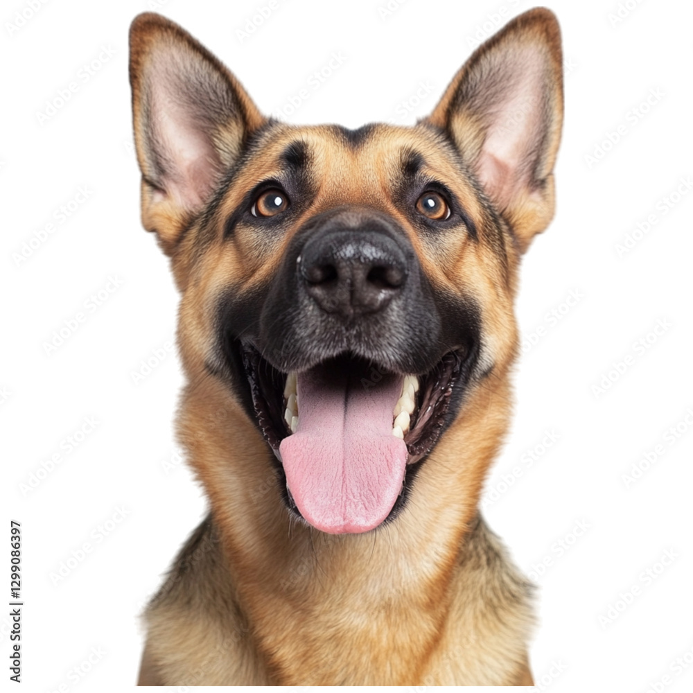 A happy German Shepherd with a broad smile and alert expression. A happy German Shepherd with a broad smile and alert expression.