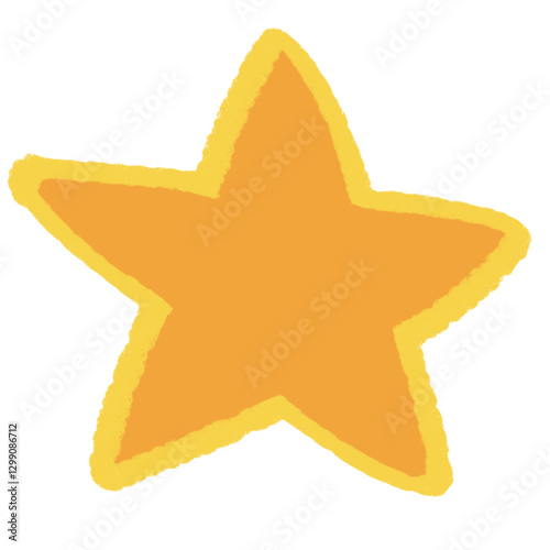 Crayon doodle gold star isolated on white background
