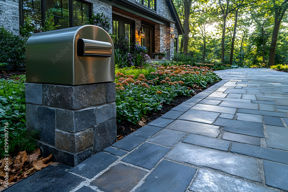 Modern Exterior Walkway With Mailbox And Landscaping