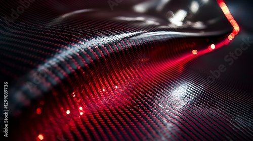 Abstract close-up of a textured surface illuminated by red lights in a dark setting. photo