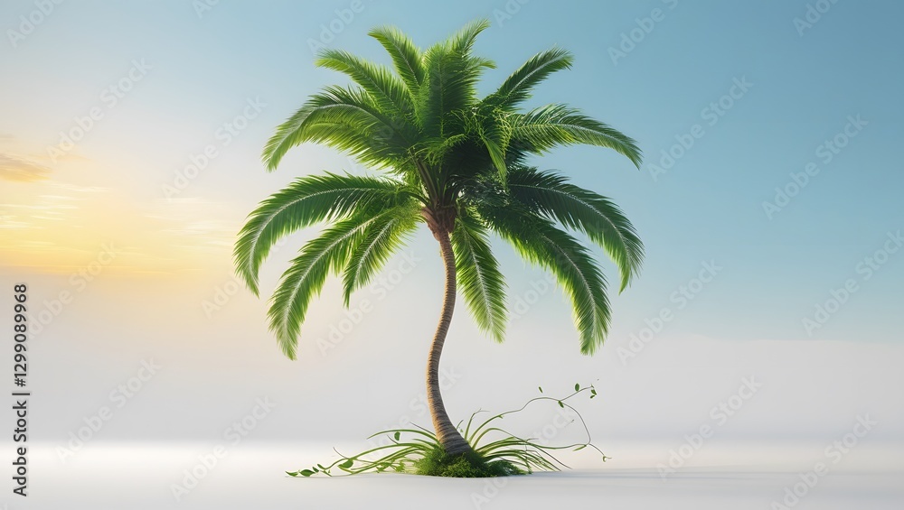 Obraz premium Tropical palm trees line the sun-kissed beach, a summer paradise