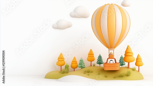 A Whimsical Hot Air Balloon Journey Over a Miniature Landscape