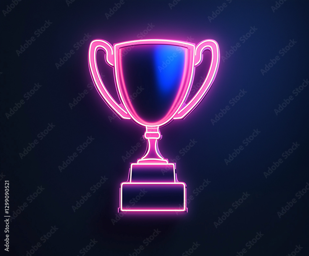 Glowing neon sign of a trophy against a solid color background Glowing neon sign of a trophy against a solid color background