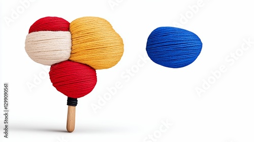 Abstract Colorful Yarn Balls On Wooden Handle