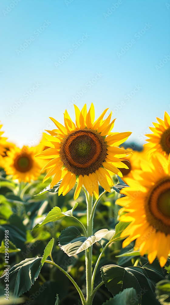 Vibrant Sunflower Field in Full Bloom Under a Clear Blue Sky, Demonstrating Natural Synchronization and Harmony Vibrant Sunflower Field in Full Bloom Under a Clear Blue Sky, Demonstrating Natural Synchronization and Harmony