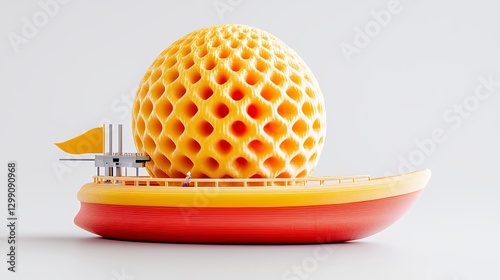 Abstract Honeycomb Sphere on Miniature Boat Futuristic 3D Render