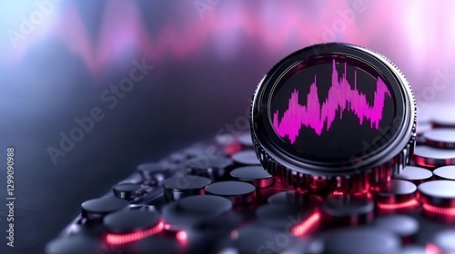 Abstract Metallic Coin With Vibrant Pink Financial Graph