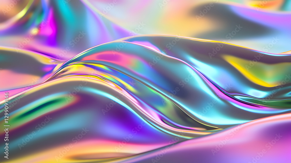 A dreamy iridescent foil surface with a liquid-metallic sheen, soft undulating waves reflecting neon rainbow hues, ultra-modern abstract hologram background A dreamy iridescent foil surface with a liquid-metallic sheen, soft undulating waves reflecting neon rainbow hues, ultra-modern abstract hologram background