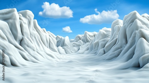 Abstract Snowy Mountain Landscape Under a Vivid Blue Sky