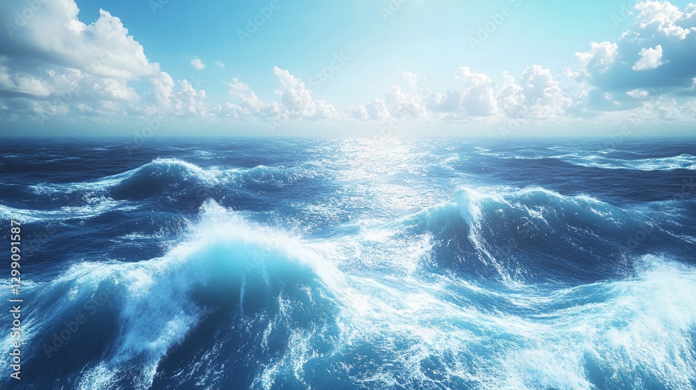 Fototapeta premium Aerial Ocean View: Surreal Seascape Bending in Panoramic Perspective