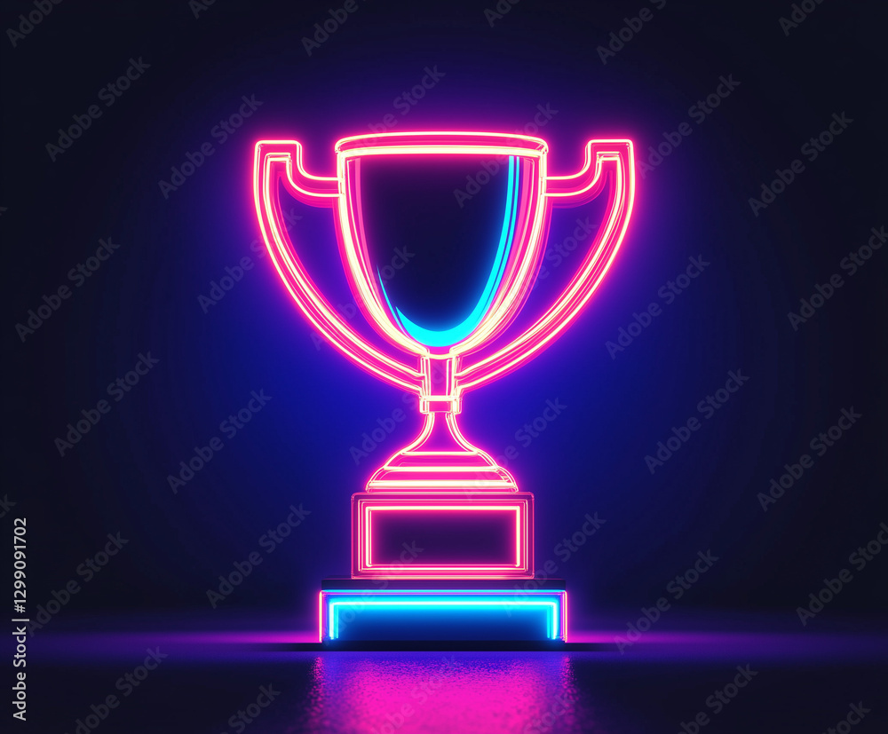 Neon glowing trophy icon against a dark solid color background Neon glowing trophy icon against a dark solid color background