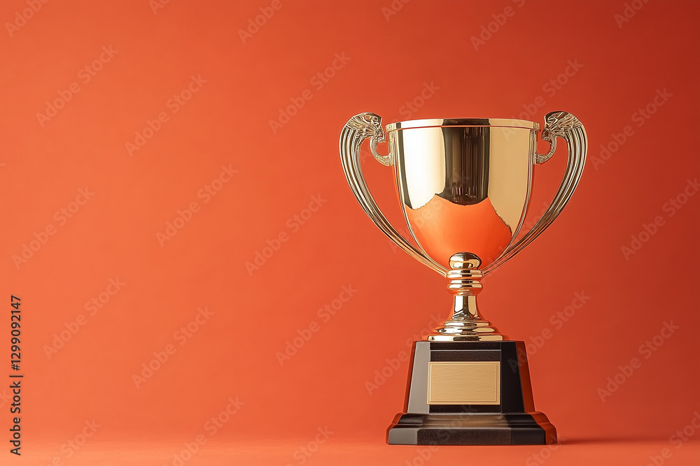 Gold trophy cup with engraved plaque isolated on a solid background Gold trophy cup with engraved plaque isolated on a solid background