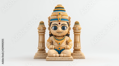 Adorable Deity Figurine Voxel Art Three Dimensional Render of Seated Figure with Pillars