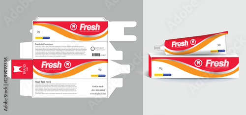 Toothpaste box and tube with template Box packaging design Level packaging design Tube packaging design 3D illustration vector file.