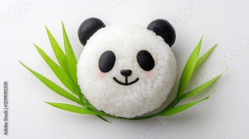 Adorable Panda Rice Ball Food Art With Green Bamboo Leaves