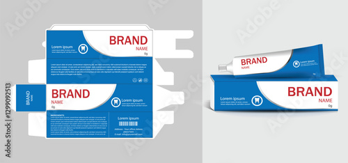 Toothpaste box and tube with template Box packaging design Level packaging design Tube packaging design 3D illustration vector file.